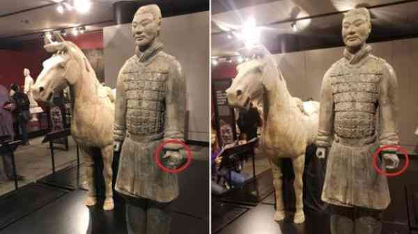 中国兵马俑在美国展出 兵俑手指被游客折断并偷走