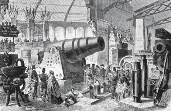 1867年，德国在第二届巴黎世博会上展出克虏伯军工厂生产的全钢线膛后装大炮.jpg