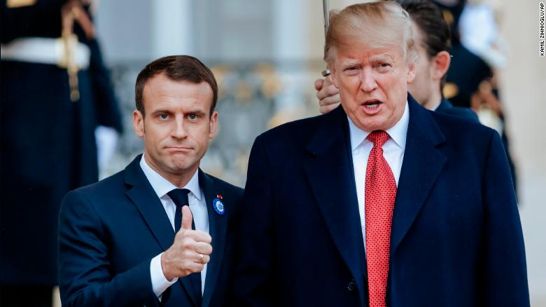 Macron and Trump prior to their meeting at the Elysee Palace on Saturday.