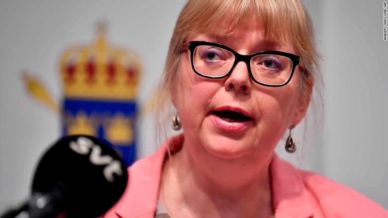 Eva-Marie Persson speaks at a press conference in Stockholm on Monday.