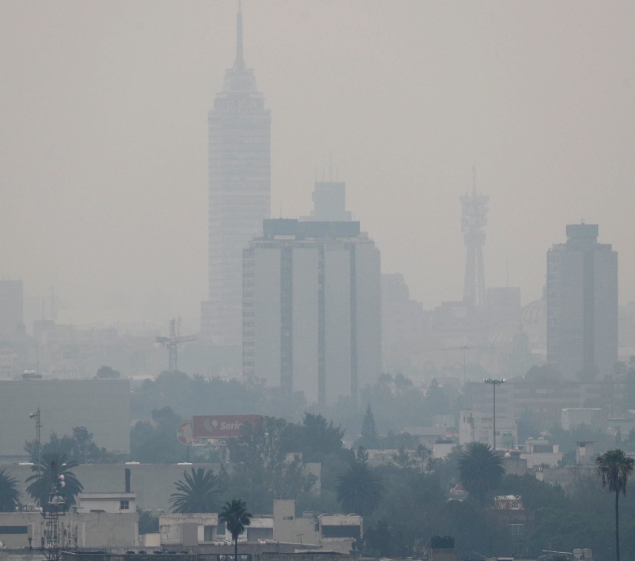 5月12日,在墨西哥城,烟霾笼罩城市.|新华社