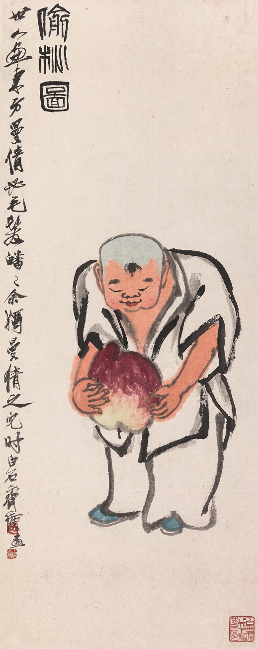 p189-齐白石(1864-1957)偷桃图设色纸本 立轴Qi BaishiStealing PeachHanging .jpg