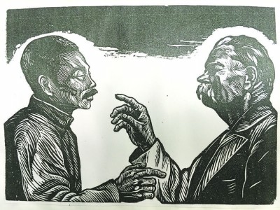 《鲁迅与高尔基》（黑白木刻版画），陈烟桥1937年作.jpg