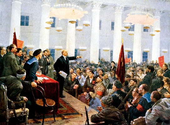 1917年11月7日（俄历10月25日），俄国圣彼得堡，列宁在第二次全俄苏维埃代表大会上宣布苏维埃政权的建立.jpg