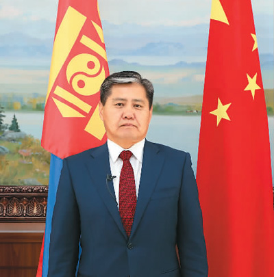 蒙古国驻华大使图布辛·巴德尔勒近照。海外网 季星兆 摄
