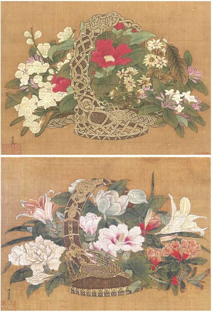 南宋李嵩的《夏花篮图》《冬花篮图》