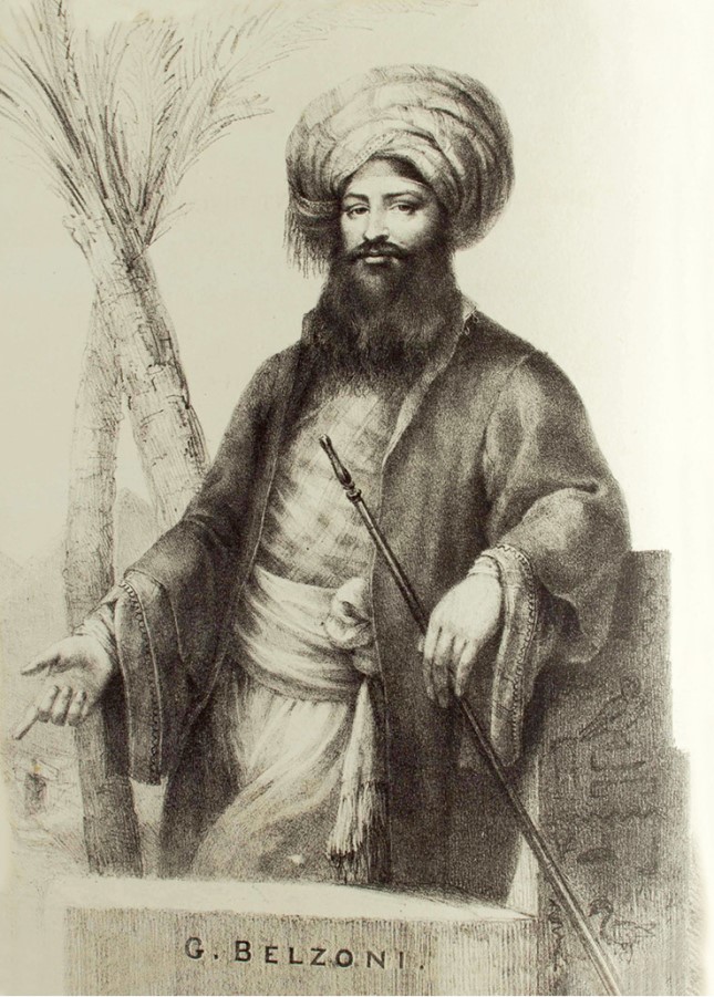 乔瓦尼·巴蒂斯塔·贝尔佐尼在埃及时的形象。他的《亲述》一书1821年版的卷首插图.jpg