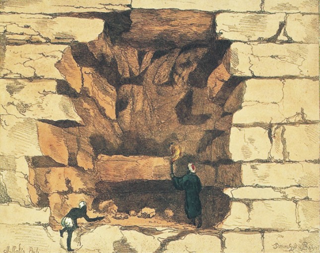 1818年3月，贝尔佐尼首次进入吉萨的哈夫拉金字塔内部。这幅画虽然有版画家安东尼奥·阿格里奥的签名，但几乎可以肯定是依据贝尔佐尼本人的一幅素描绘制的.jpg