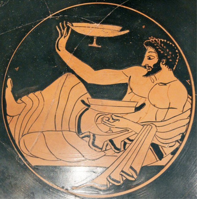 公元前500年一尊希腊屋顶上的基利克斯陶杯上的“科塔博斯”游戏。.jpg