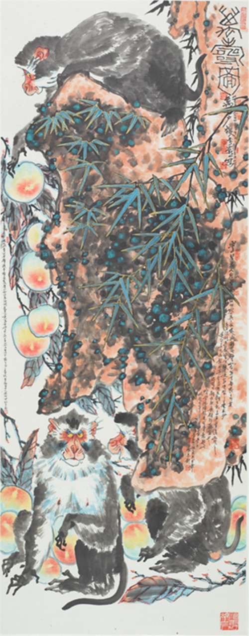 2 李燕 《万寿图》 纸本水墨设色 178x69.5cm 2017年_副本.jpg