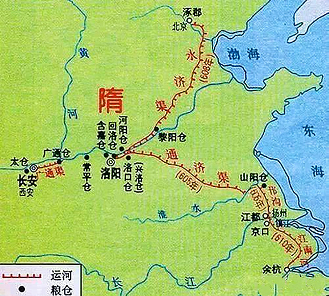 隋朝修建的京杭大运河示意图.