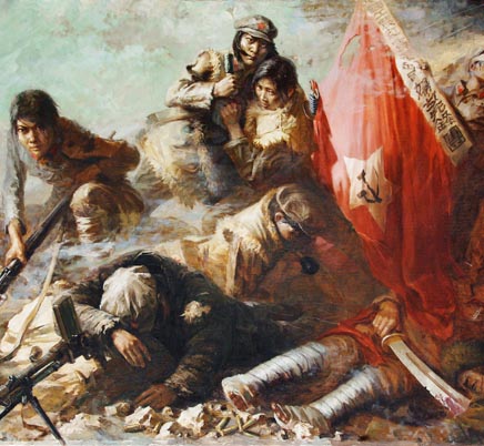 油画《战斗中的西路军妇女团》jpg