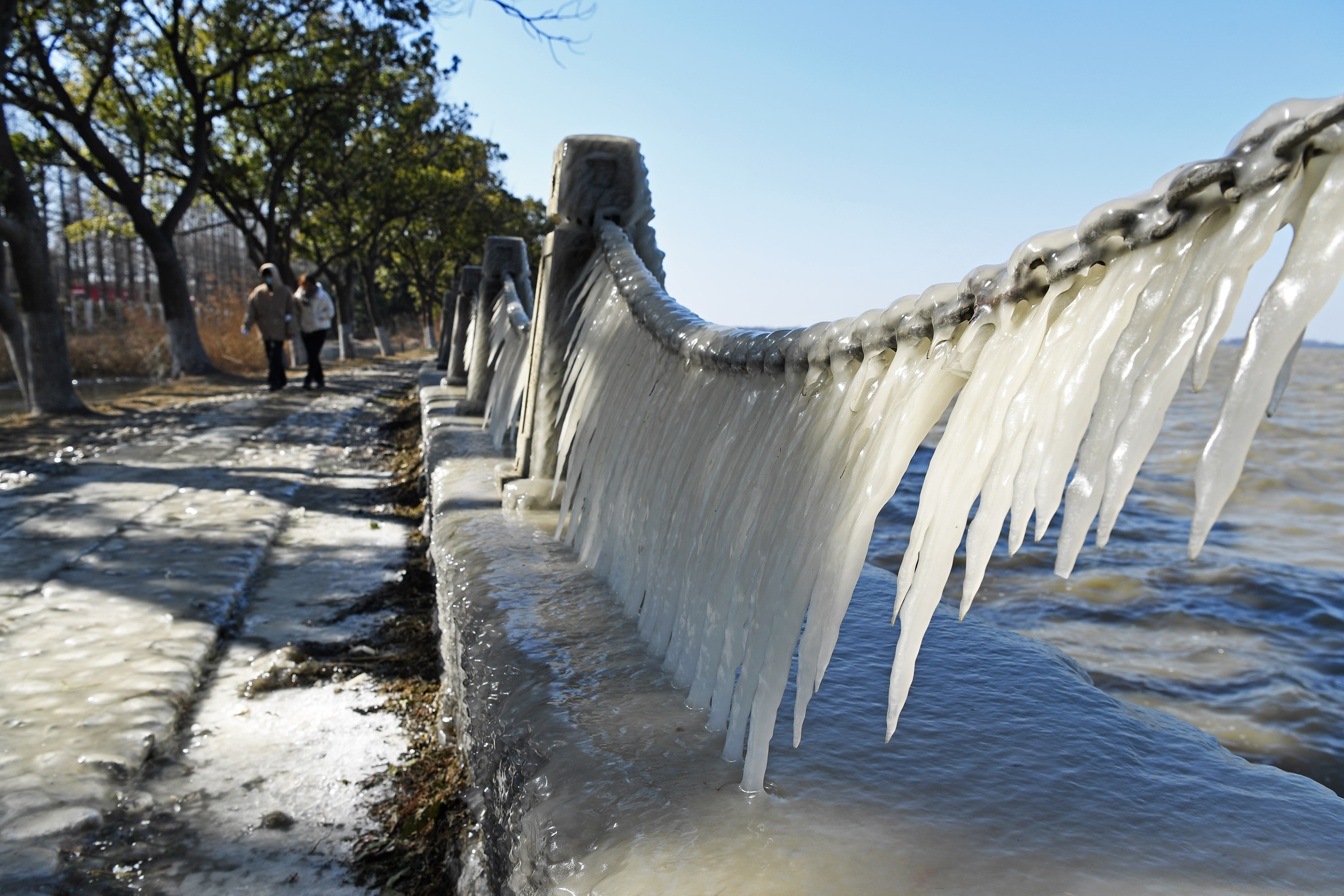 东北冰景上海见,天然冰雕在淀山湖呈现